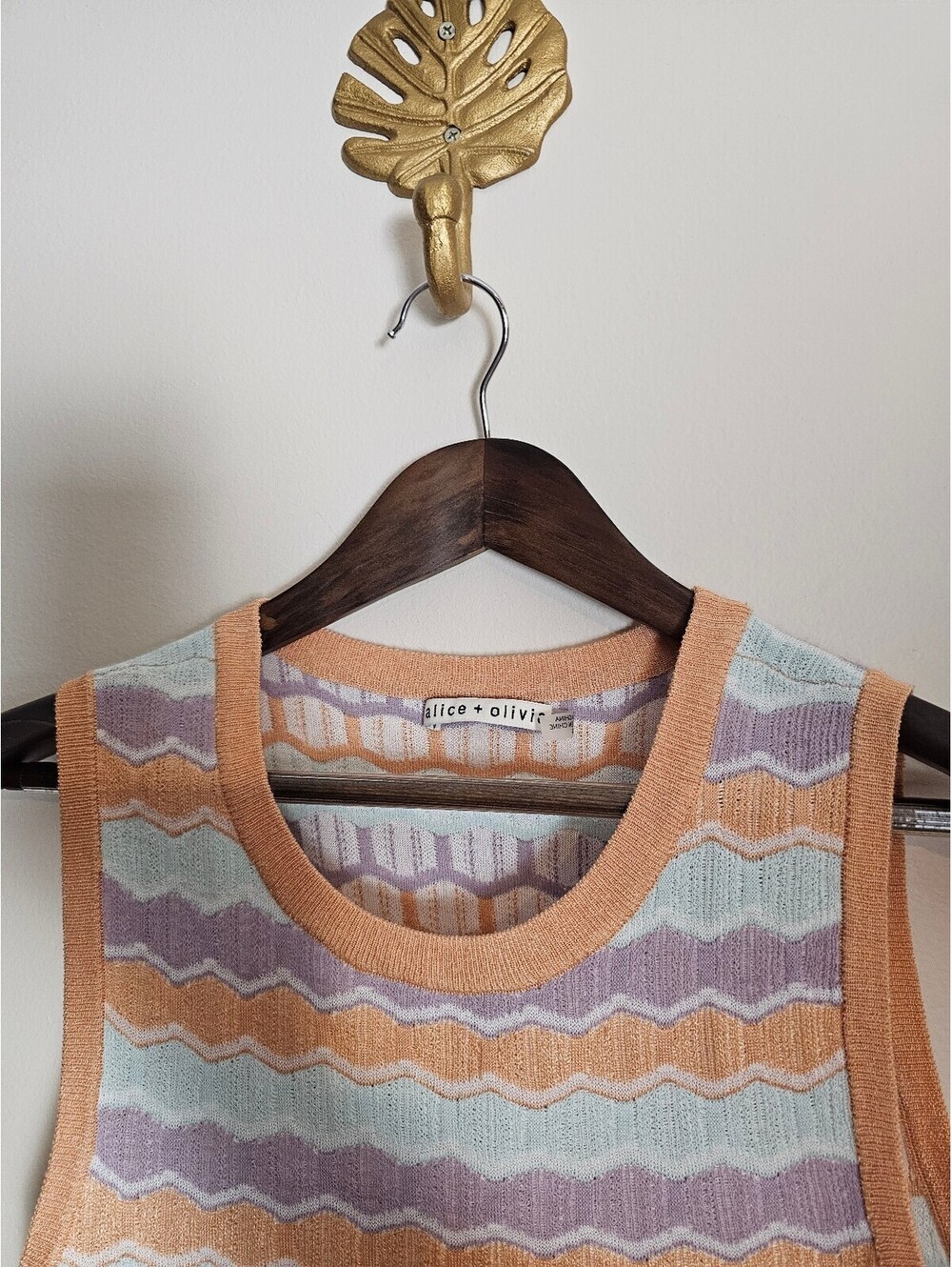 Alice + Olivia Sleeveless Knit Top in Pastel Zigzag Pattern,